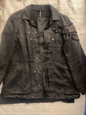 Free People Black Washed Utility Blazer Jacket